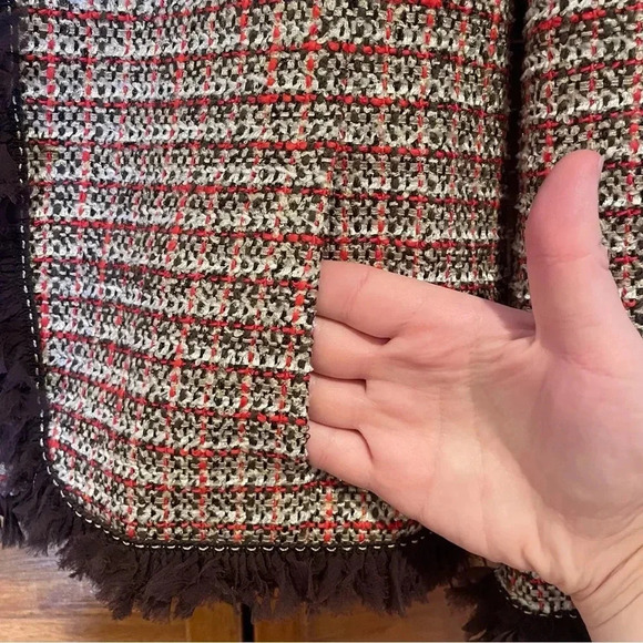 ESCADA Exclusive For Neiman Marcus Tweed Checked Jacket with Brown Trim Size 34 - Picture 6 of 11